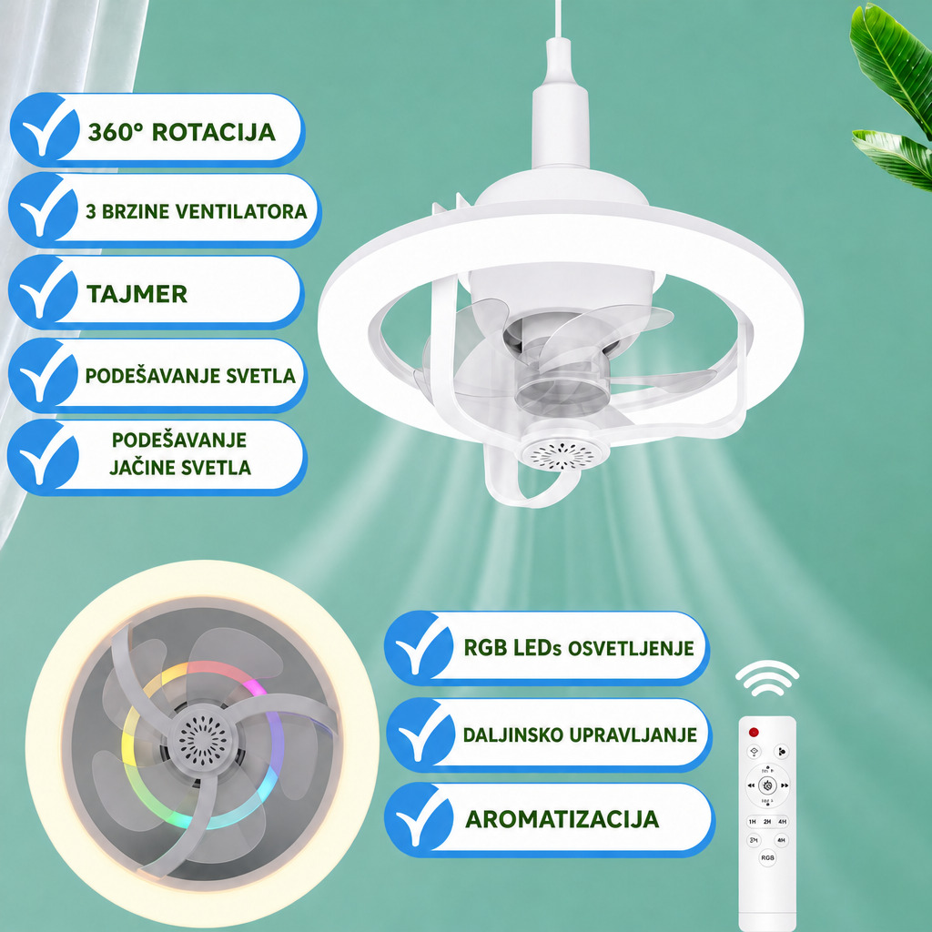 Led Luster sa Ventilatorom E27