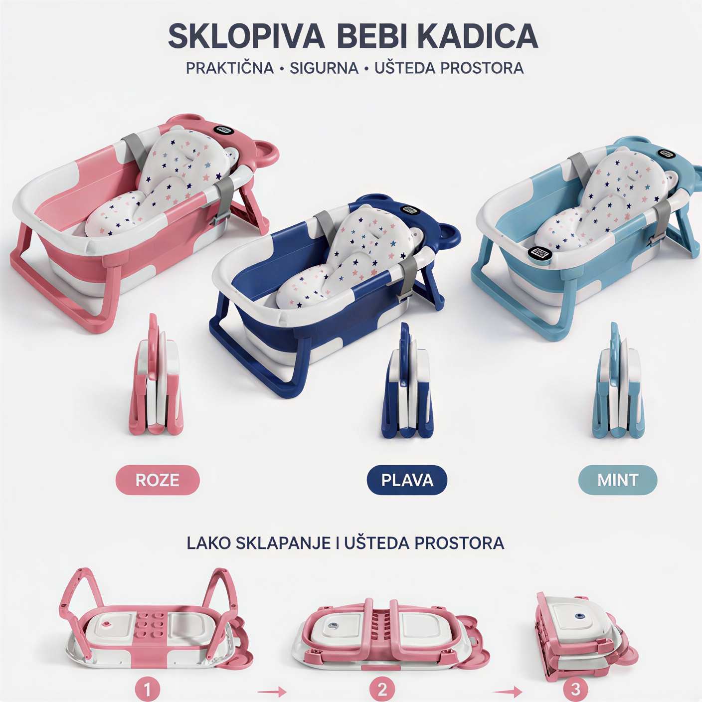 Sklopiva Kadica za Bebe sa Termometrom